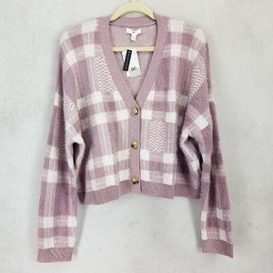 NWOT BP. Nordstrom Plus 2X Button Front Cropped Fuzzy Cardigan Sweater Plaid
